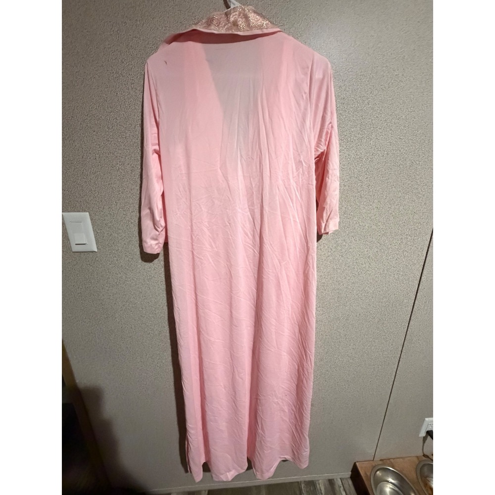Vintage Pink Peignoir Set Nightgown Robe Gold Lace Trim Maxi 2 Piece Loungewear - Picture 13 of 15